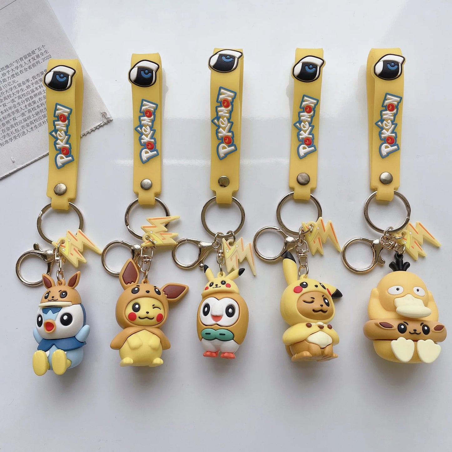 Kawaii Anime Cosplay Character Keychain — 3D Rubber Figure with Lightning Charm