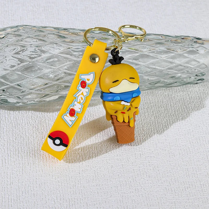 Ice Cream Cone Character Keychain — Cute Rubber Figure Charm