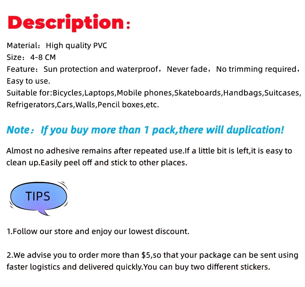 100pc Kawaii Anime Character Sticker Pack