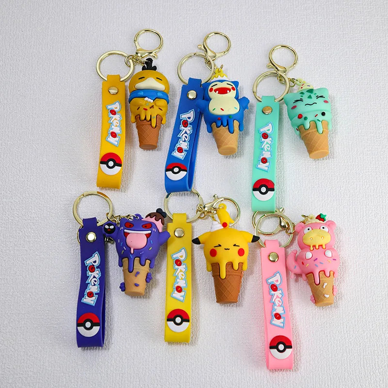 Ice Cream Cone Character Keychain — Cute Rubber Figure Charm