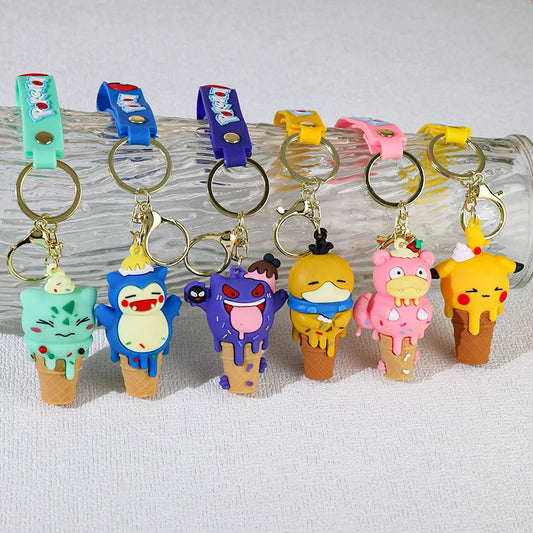 Ice Cream Cone Character Keychain — Cute Rubber Figure Charm