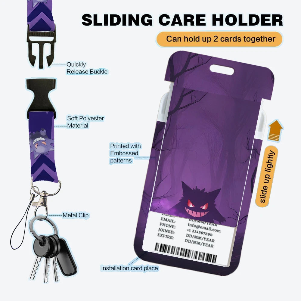 Anime Character Lanyard with Sliding Card Holder — Quick Release | Holds 2 Cards