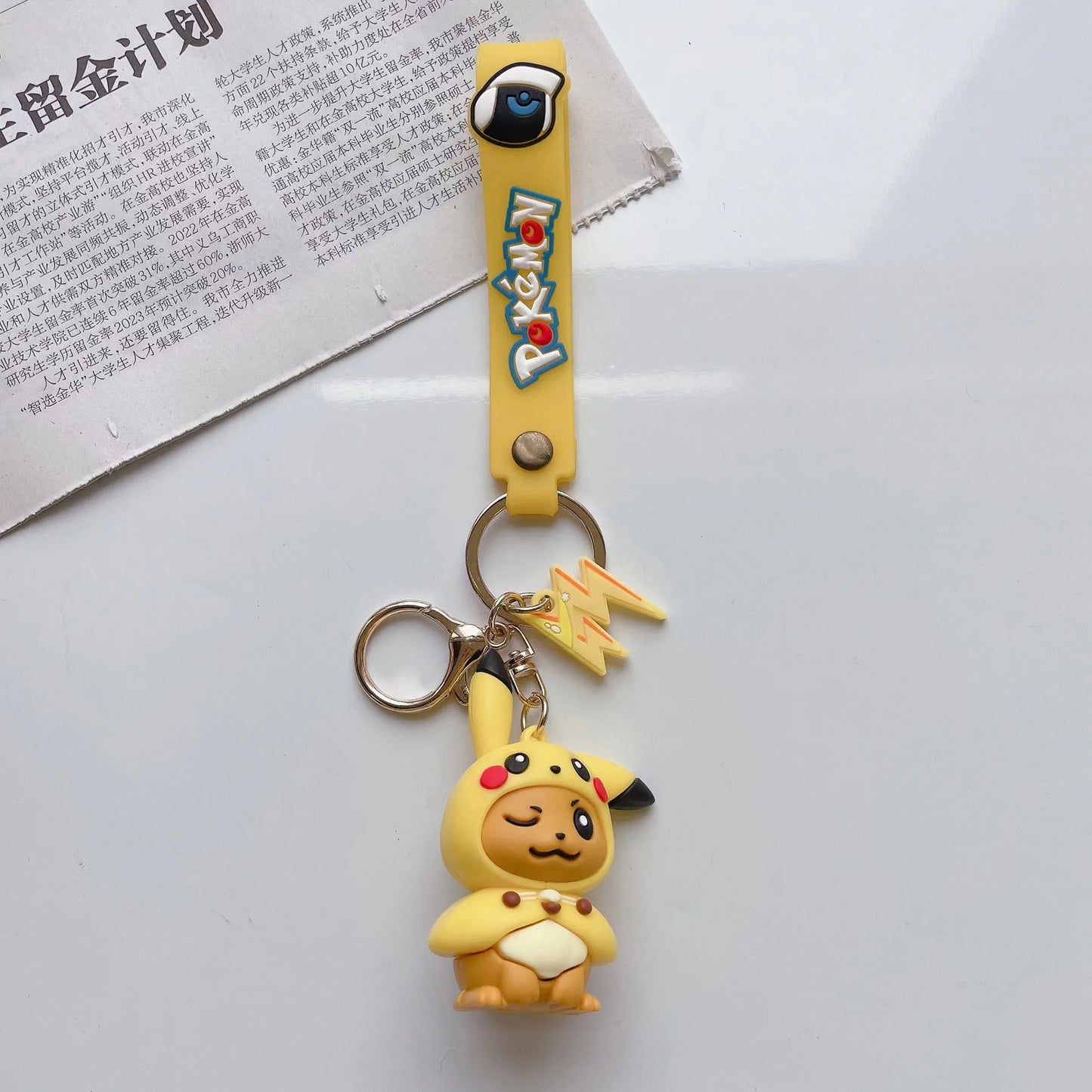 Kawaii Anime Cosplay Character Keychain — 3D Rubber Figure with Lightning Charm